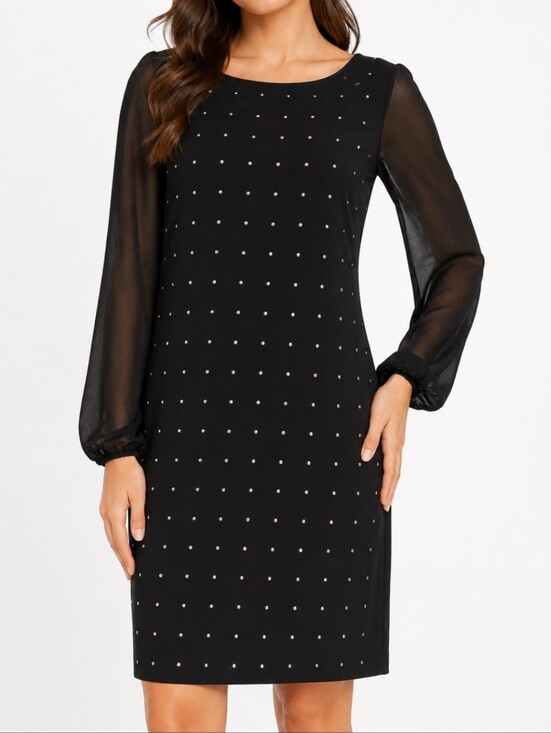 White House Black Market Dresses & Skirts - White House Black Market Sheer Long Sleeve Gold Studded Shift Cocktail Dress